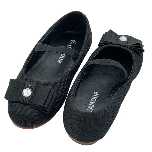 L'Amour Flat With Rhinestone and Bow Little Kid 12, Black - Picture 3 of 8
